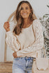 Hollow-Out Puffy Sleeve Drop Shoulder Round Neck Knit Pullover Sweater